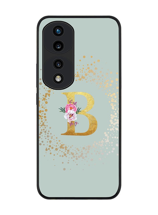 Stylizedd Rugged Black edge case for Honor 70 Pro Slim fit Soft Case Flexible Rubber Edges TPU Gel Thin Cover - Custom Monogram Initial Letter Floral Pattern Alphabet - B (Light Grey) - Image 1