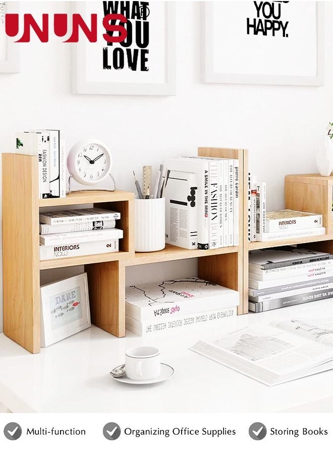 UNUNS - Desktop Bookcase,Expandable Wood Desktop Bookshelf,Desktop Organizer Office Storage Rack,Free Style Rotation Display Shelf,Desk Top Shelfing,Home Decor - Image 1