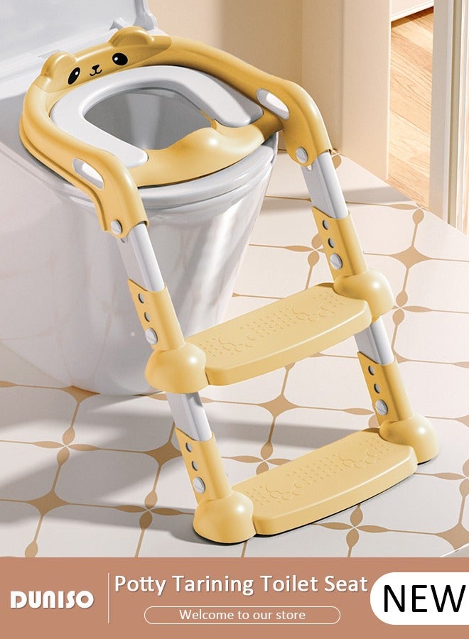 DUNISO Baby Potty Training Seat with Ladder for Western Toilets - PVC Soft Cushioned Seat, Adjustable Splash Guard & Handle for Toddlers 2-5 Years - Image 1