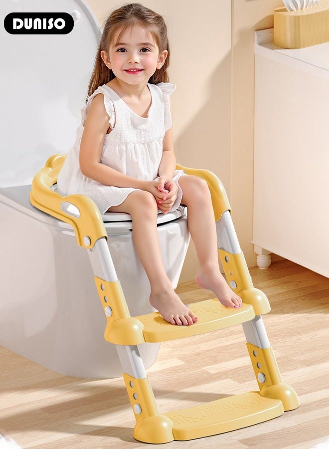 DUNISO Baby Potty Training Seat with Ladder for Western Toilets - PVC Soft Cushioned Seat, Adjustable Splash Guard & Handle for Toddlers 2-5 Years - Image 2