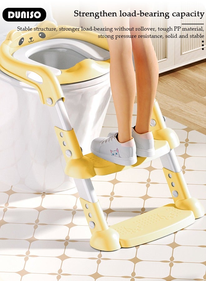 DUNISO Baby Potty Training Seat with Ladder for Western Toilets - PVC Soft Cushioned Seat, Adjustable Splash Guard & Handle for Toddlers 2-5 Years - Image 3