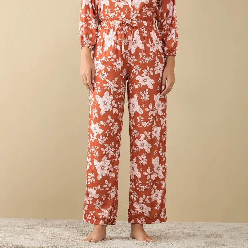 Splash FAV All-Over Floral Printed Shirt with Long Sleeves and Pyjama Set