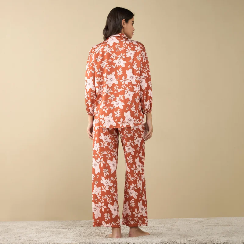 Splash FAV All-Over Floral Printed Shirt with Long Sleeves and Pyjama Set