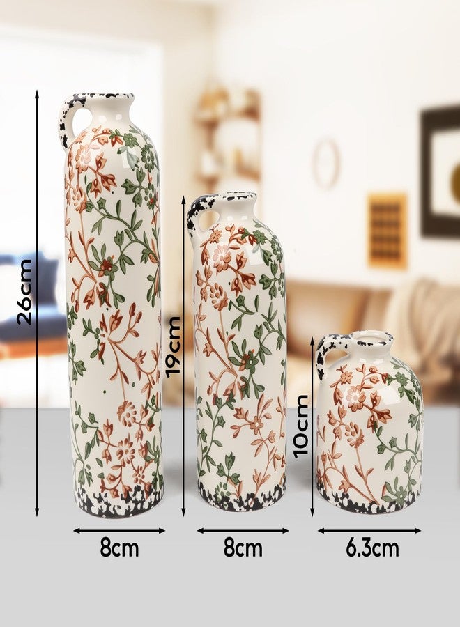 BestYiJo Ceramic Vase Set of 3, Vintage Green & Beige Hand-Painted Chinese Floral Vases - Rustic Farmhouse Decor for Living Room, Kitchen, Bookshelf | Grand Millennial Home Gift - Image 4