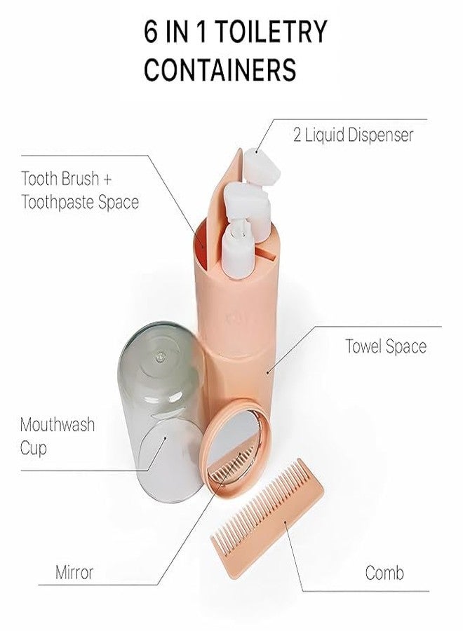 YEKDA 6-in-1 Travel Toiletry Bottle Set - Leakproof Refillable Dispenser with Pump Bottles, Storage Containers & Comb - Portable Travel Essentials Kit for Shampoo, Lotion, Skincare - Compact (19-PINK) - Image 2