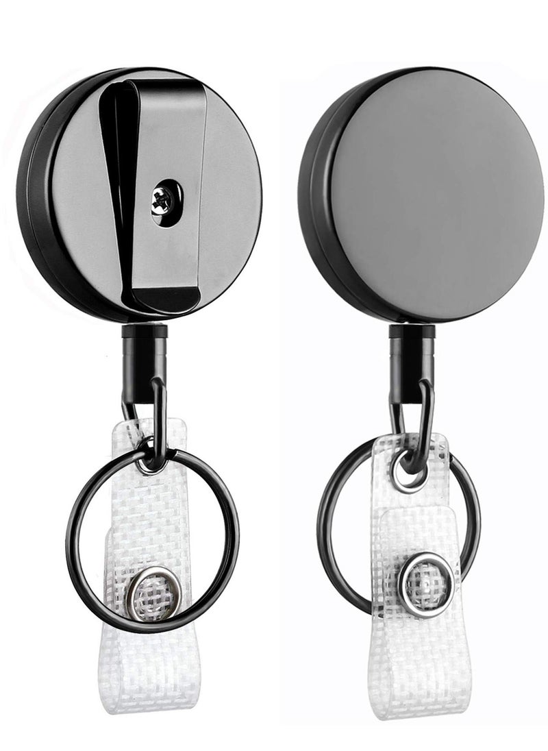 phomemo 2 Pack Heavy Duty Retractable Badge Holder Reel, Metal ID Badge Holder with Belt Clip Key Ring for Name Card Keychain,All Metal Casing, Reinforced Id Strap,Black  - Image 1