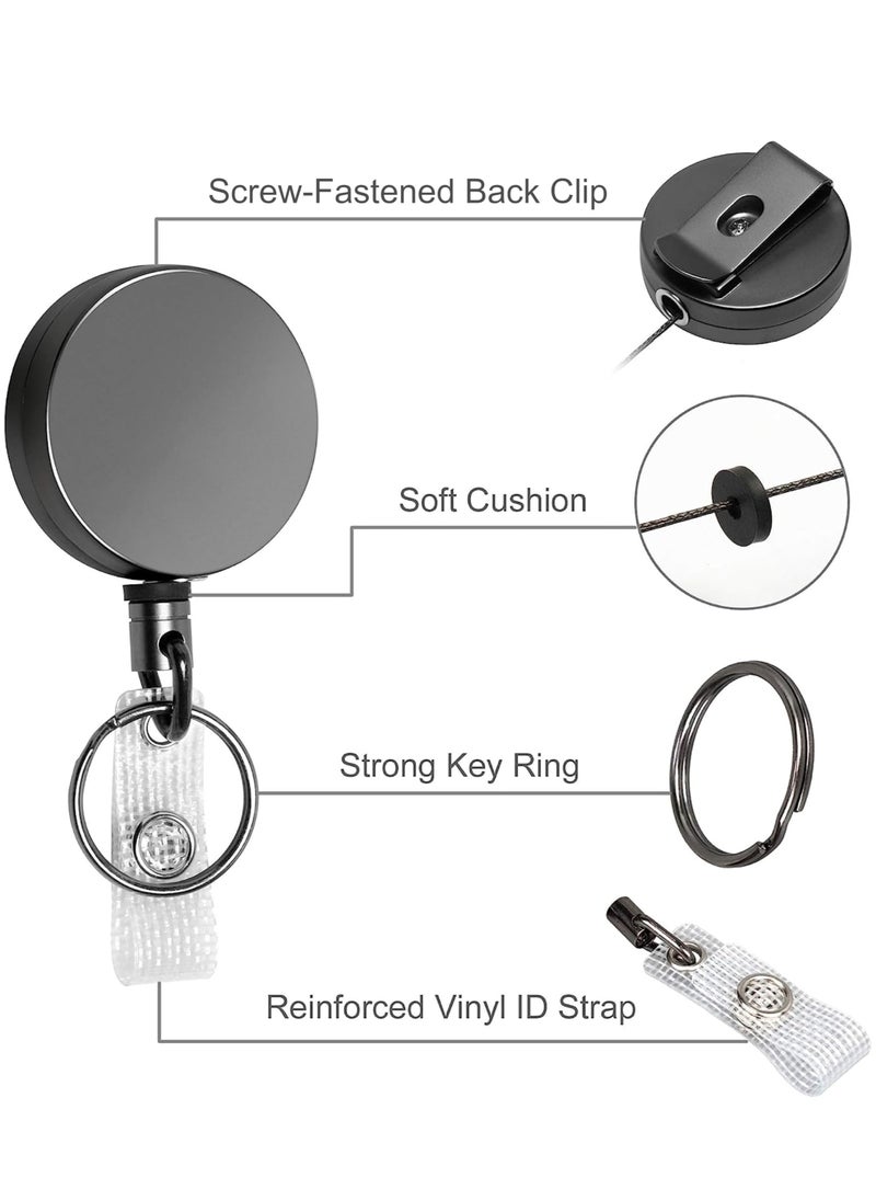 phomemo 2 Pack Heavy Duty Retractable Badge Holder Reel, Metal ID Badge Holder with Belt Clip Key Ring for Name Card Keychain,All Metal Casing, Reinforced Id Strap,Black  - Image 2