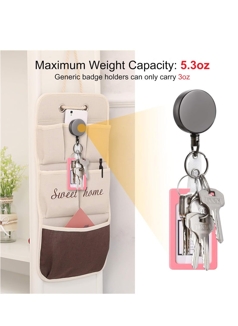 phomemo 2 Pack Heavy Duty Retractable Badge Holder Reel, Metal ID Badge Holder with Belt Clip Key Ring for Name Card Keychain,All Metal Casing, Reinforced Id Strap,Black  - Image 4