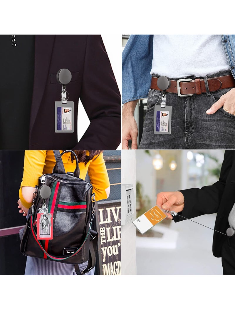 phomemo 2 Pack Heavy Duty Retractable Badge Holder Reel, Metal ID Badge Holder with Belt Clip Key Ring for Name Card Keychain,All Metal Casing, Reinforced Id Strap,Black  - Image 5