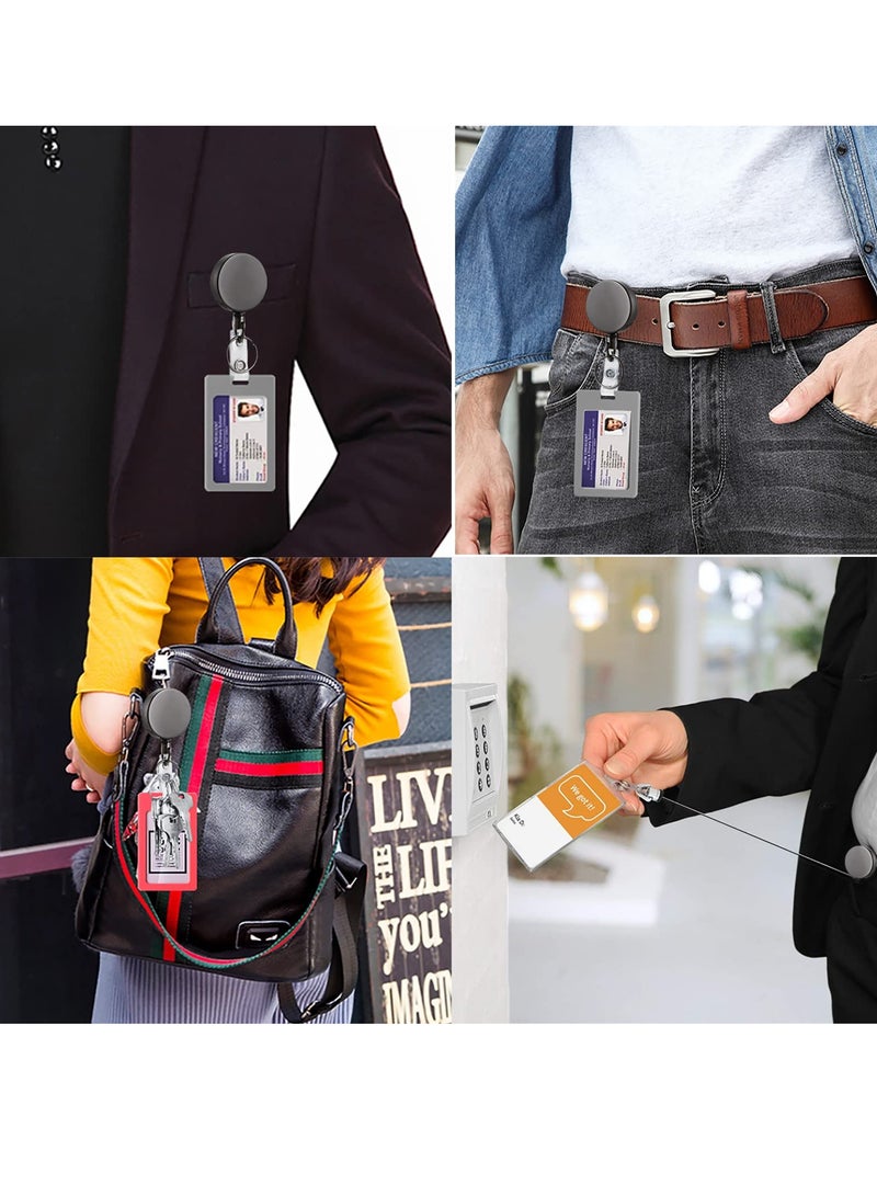 phomemo 2 Pack Heavy Duty Retractable Badge Holder Reel, Metal ID Badge Holder with Belt Clip Key Ring for Name Card Keychain,All Metal Casing, Reinforced Id Strap,Black  - Image 5