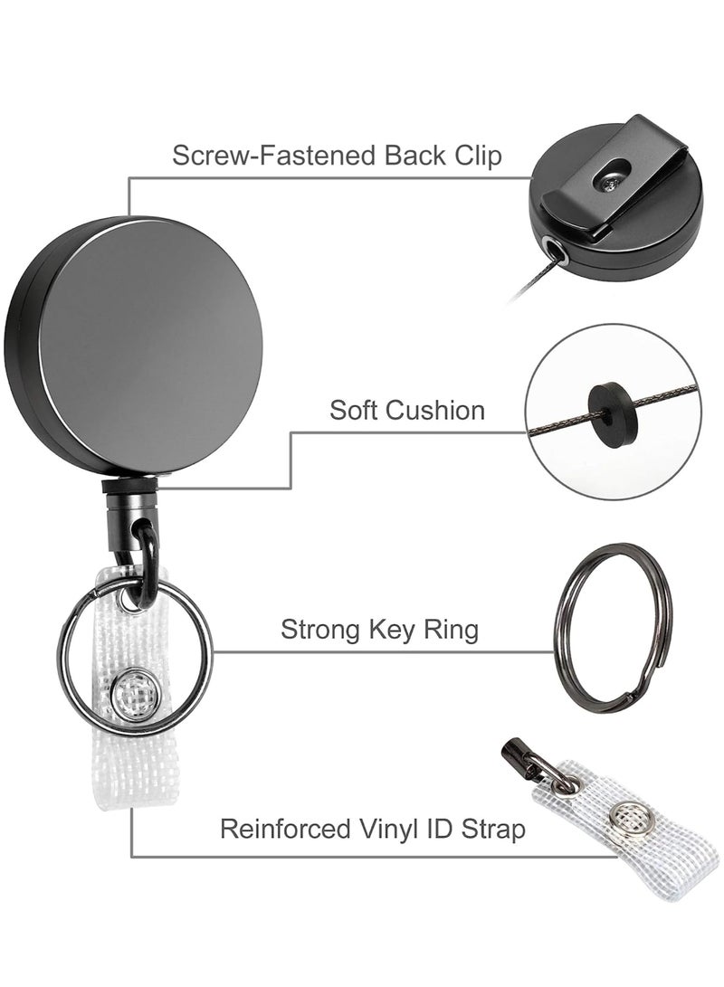 phomemo 2 Pack Heavy Duty Retractable Badge Holder Reel, Metal ID Badge Holder with Belt Clip Key Ring for Name Card Keychain,All Metal Casing, Reinforced Id Strap,Black  - Image 2