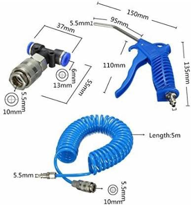 SHASALES SHASALES Air Blow Spray Gun and Recoil Hose 5M 19685Inch with Dust Clean Nozzle Coil Spring Compressor - Image 2