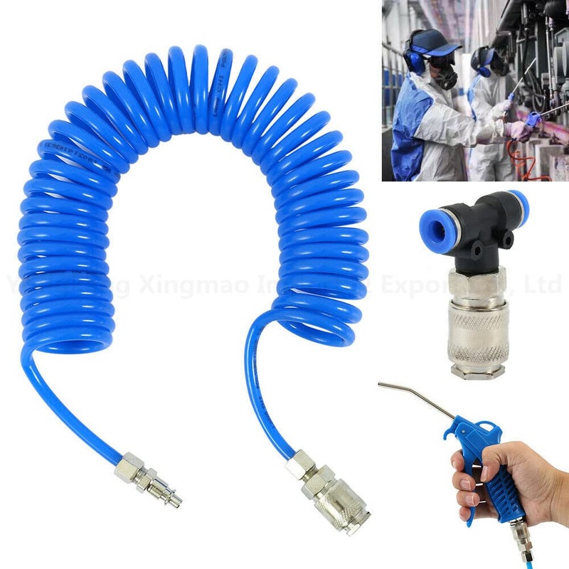 SHASALES SHASALES Air Blow Spray Gun and Recoil Hose 5M 19685Inch with Dust Clean Nozzle Coil Spring Compressor - Image 5