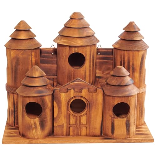 MIXUMON Wooden Bird Houses for Outside – 8 Rooms Castle-Style Bird House, Carbonized Pine Rustic Finish, 1.57" Entrance Holes, Decorative Outdoor Bird Nesting Box (Rustic, 8 Rooms) - Image 5