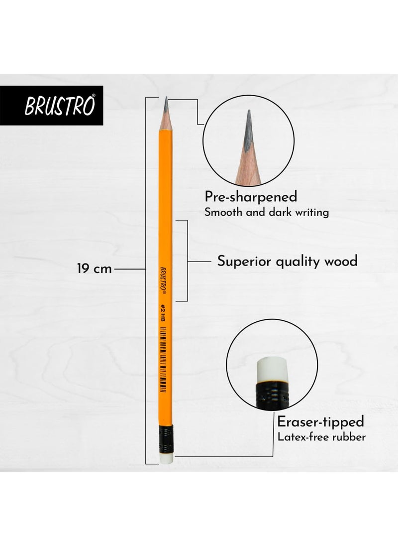 BRUSTRO 2HB Pencils Pack of 12 Strong Grip Extra Dark with Eraser Tip PreSharpened Smooth Handwriting Drawing Sketching Mandala Graphite Ideal for Students and Adults School Office use