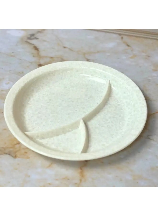 Dynasty' Dynasty Melamine Marble Designed 10 Inch Compartment Round Tray- Ivory