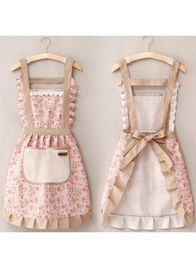 Floral Princess Apron for Women – Oil & Stain Resistant, Easy to Clean Kitchen Apron with Lace Trim & Handkerchief Pocket – Elegant Dress Style Cooking & Cleaning Apron for Kitchen, Home, Restaurant & All Seasons Wear - Image 1