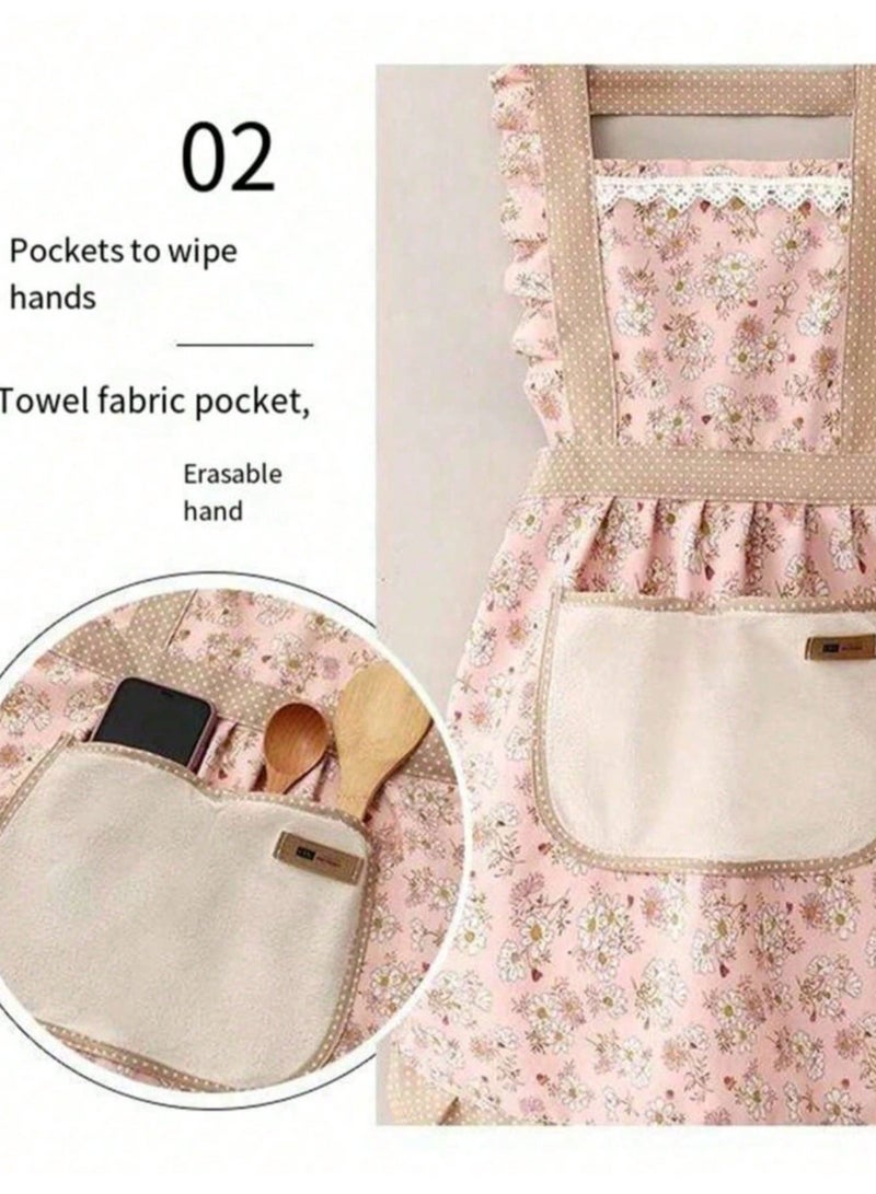Floral Princess Apron for Women – Oil & Stain Resistant, Easy to Clean Kitchen Apron with Lace Trim & Handkerchief Pocket – Elegant Dress Style Cooking & Cleaning Apron for Kitchen, Home, Restaurant & All Seasons Wear - Image 5
