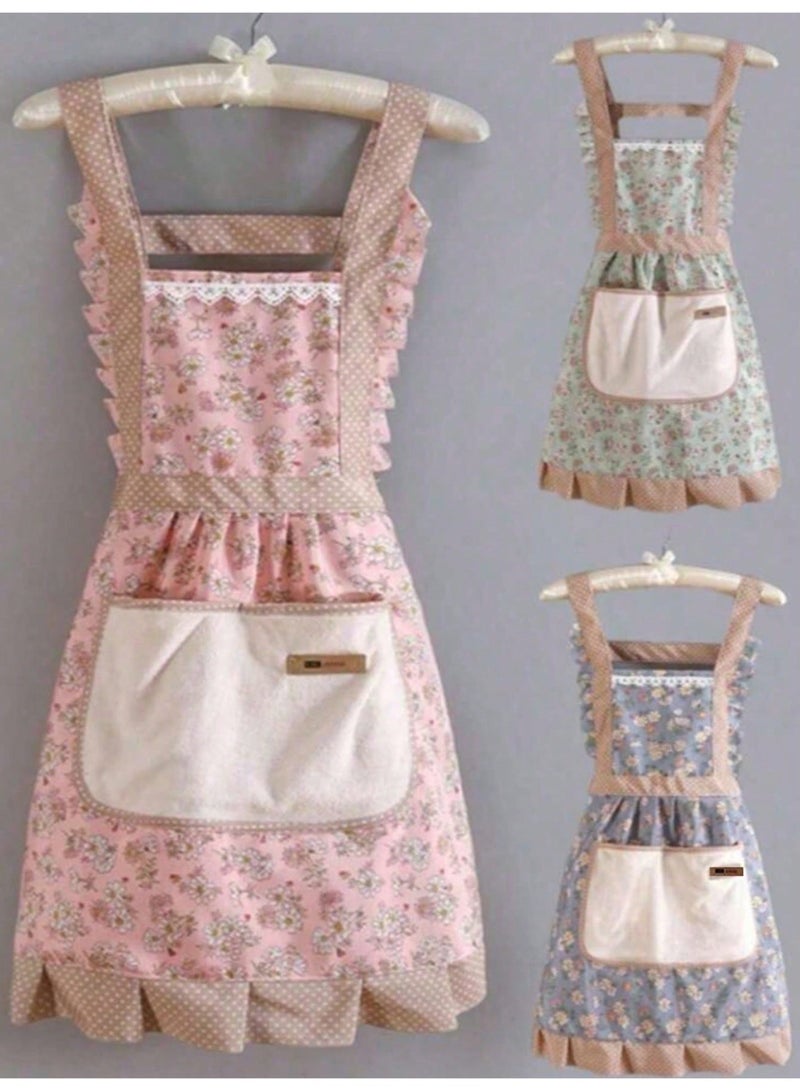 Floral Princess Apron for Women – Oil & Stain Resistant, Easy to Clean Kitchen Apron with Lace Trim & Handkerchief Pocket – Elegant Dress Style Cooking & Cleaning Apron for Kitchen, Home, Restaurant & All Seasons Wear - Image 4