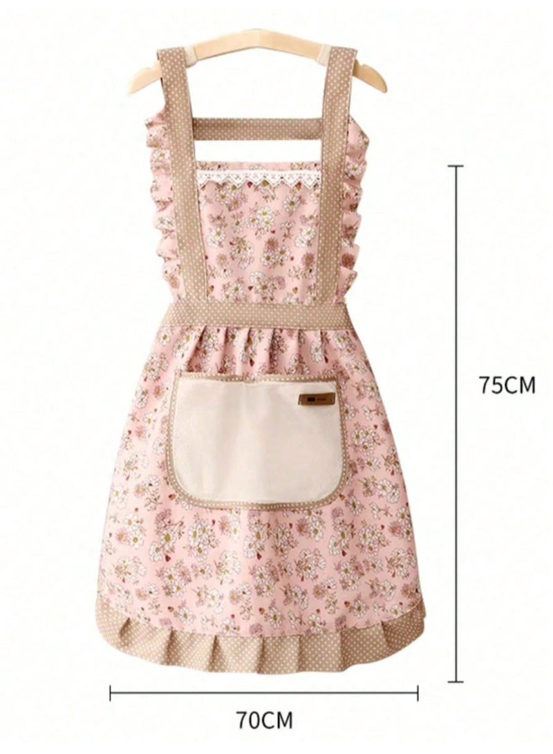 Floral Princess Apron for Women – Oil & Stain Resistant, Easy to Clean Kitchen Apron with Lace Trim & Handkerchief Pocket – Elegant Dress Style Cooking & Cleaning Apron for Kitchen, Home, Restaurant & All Seasons Wear - Image 3