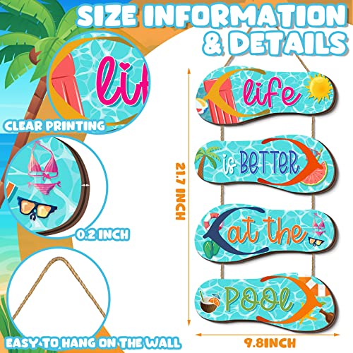Panelee Wooden Beach Wall Hanging Decor Sign Beach Decorations for Bathroom Flip Flop Wall Decorations Summer Ocean Sign for Home Spring Summer Tropical Coastal(Pool) - Image 2