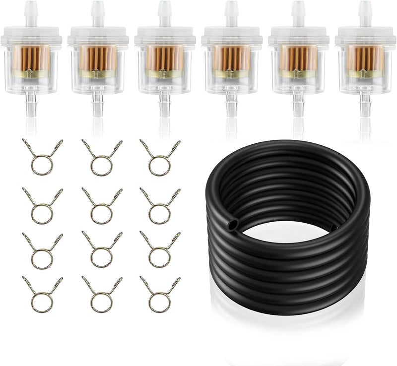 AloneGoer 6pcs Universal 1/4" Fuel Filter 4 Feet-Long Fuel Line Hose With Clamps for Motorcycle Small Engine Lawn Mower Tractor ATV Dirtbike Moped Inline Fuel Filter Gas Filter 1/4 Inch - Image 1