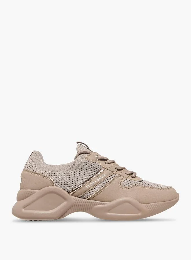 Flora Bella By Shoexpress TAUPE Flora Bella Textured Lace-Up Sneakers for Women | Best Price UAE