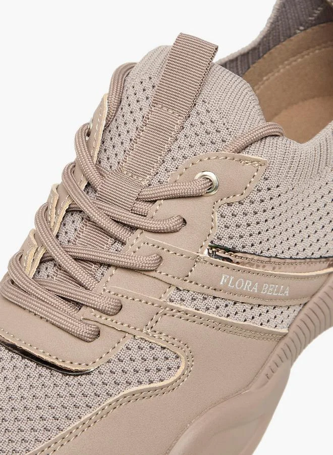 Flora Bella By Shoexpress TAUPE Flora Bella Textured Lace-Up Sneakers for Women | Best Price UAE