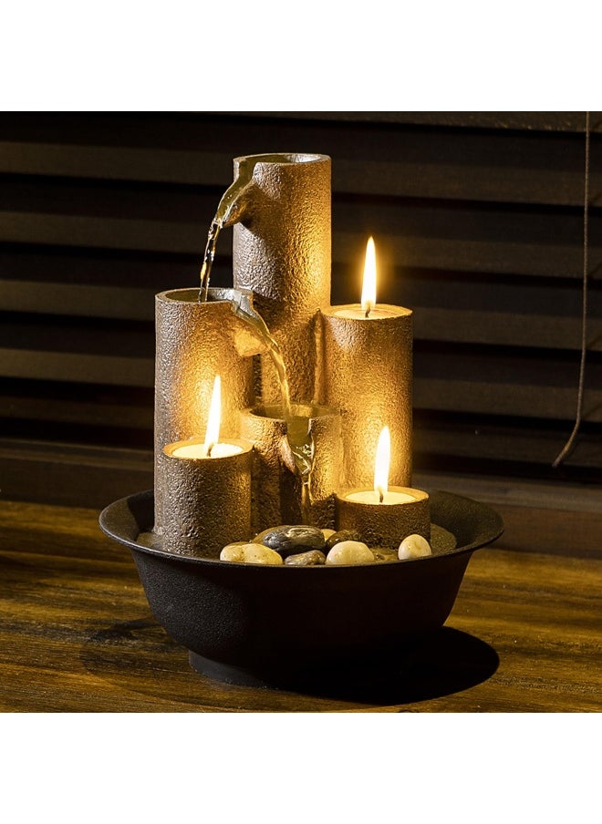 Alpine Corporation Wct202 Tiered Column Tabletop Fountain W  3 Candles  11 Inch Tall  Brown  - Image 1