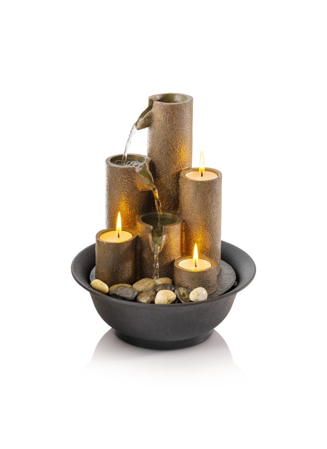 Alpine Corporation Wct202 Tiered Column Tabletop Fountain W  3 Candles  11 Inch Tall  Brown  - Image 2