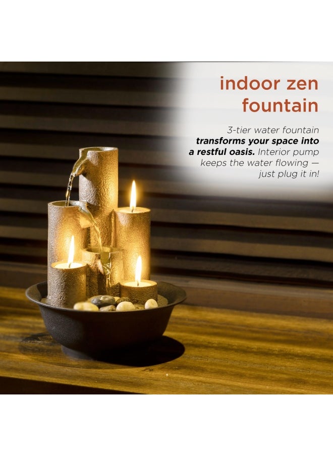 Alpine Corporation Wct202 Tiered Column Tabletop Fountain W  3 Candles  11 Inch Tall  Brown  - Image 4