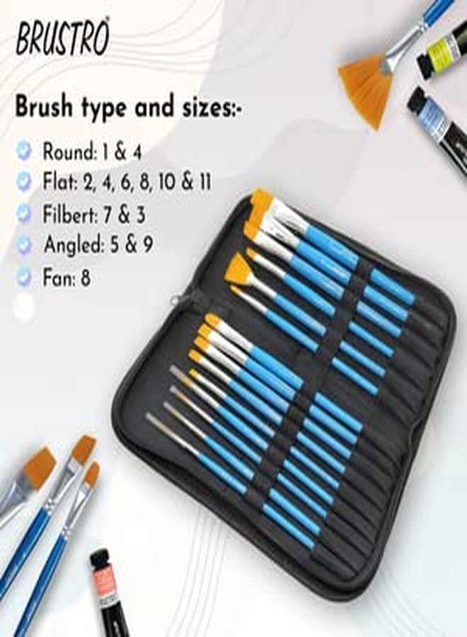 BRUSTRO Artists Gouache Colour Paint Set of 24x12ml With Synthetic Brush Set of 15,Short Handle (In a Premium Zippered Brush Wallet) |Ideal for Paper,Canvas Painting,Fine Art Students,Professionals - Image 4