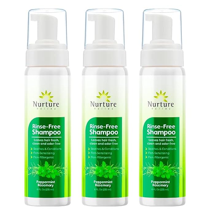 Nurture Valley - Rinse Free Shampoo (3 Bottles) | Waterless Dry Foam for Scalp & Hair - Cleanses & Refreshes - Non Allergenic Non Sensitizing - Ideal for Elderly, Camping (Peppermint Rosemary) - Image 1