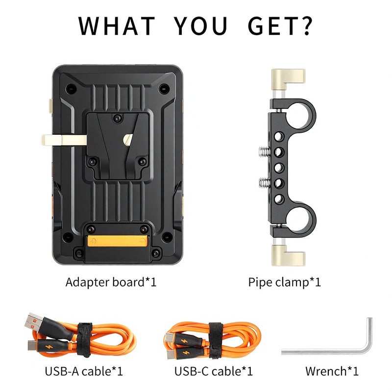 ZGCINE VM-VP1 Kit 1 V Mount Battery Plate V Lock Battery Adapter Plate Support Type-C PD Fast Charging / USB-A/ 14.8V D-TAP/ 12V DC/ 8.4V DC Multiple Outputs with 15mm Rod Clamp Replacement for Canon - Image 2
