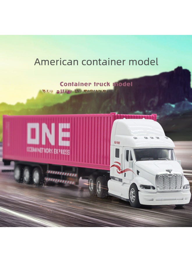 Alloy American Style Container Truck Toy 148 Scale Semi-trailer Truck Sound Light Car Model Product-Color:White American Container Truck - Image 2