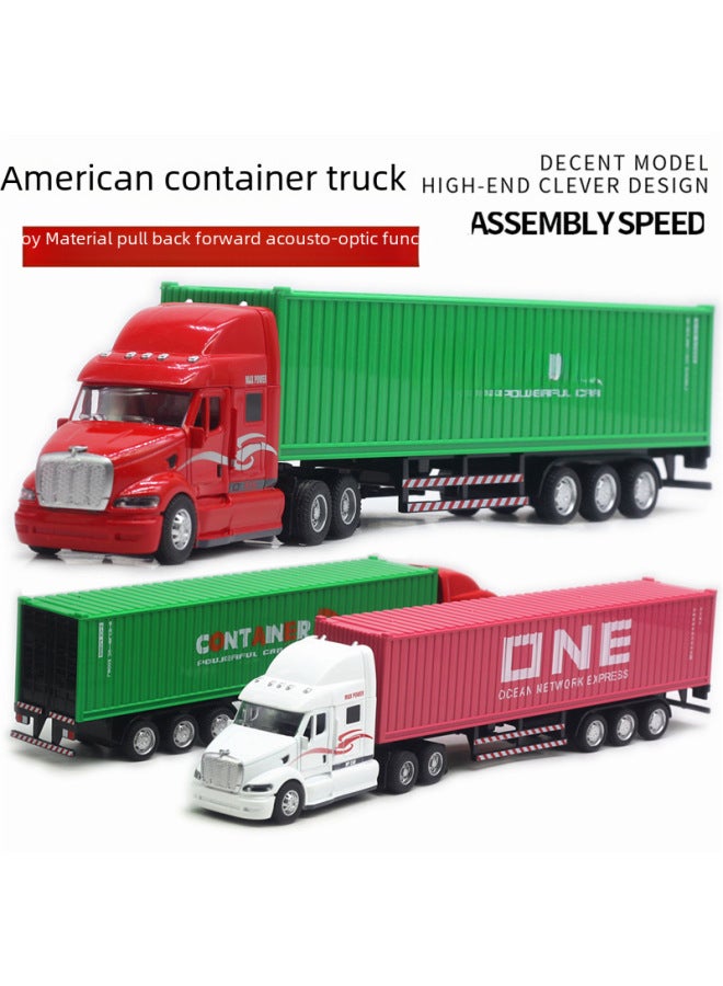 Alloy American Style Container Truck Toy 148 Scale Semi-trailer Truck Sound Light Car Model Product-Color:White American Container Truck - Image 3