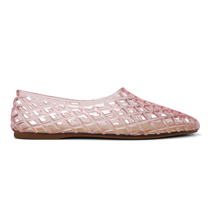 HEVA Women's Jelly Mesh Flats Breathable Clear Hollow Shoes Summer Beach Jellies Ballet Sandals(9 M US Pink) - Image 3