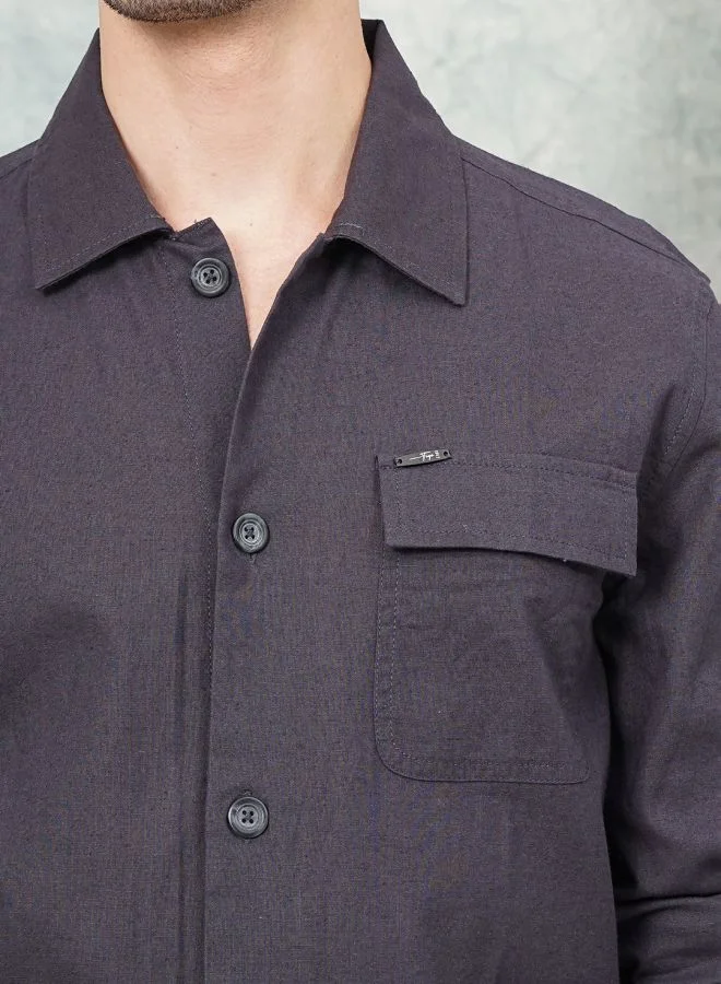 ذا انديان كراج كو Men Slim Fit Solid Full Sleeves Cutaway Collar Street Wear Over Shirt