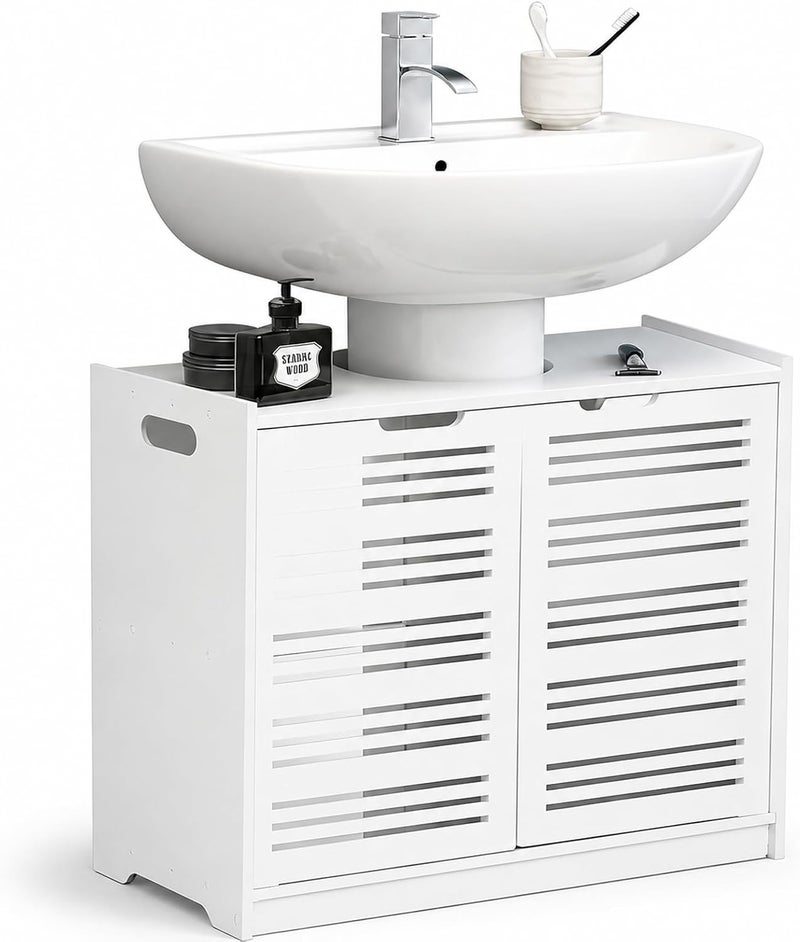 Ankila with 2 Doors and Shelf, Pedestal Sink Bathroom Vanity Cabinet, Pedestal Sink Storage Cabinet with 2 Doors Traditional Under Sink Cabinet Bathroom Space Saver Organizer with Adjustable Shelf Whi - Image 1