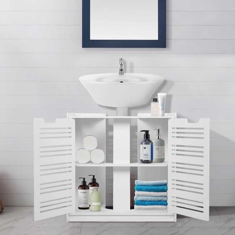 Ankila with 2 Doors and Shelf, Pedestal Sink Bathroom Vanity Cabinet, Pedestal Sink Storage Cabinet with 2 Doors Traditional Under Sink Cabinet Bathroom Space Saver Organizer with Adjustable Shelf Whi - Image 2