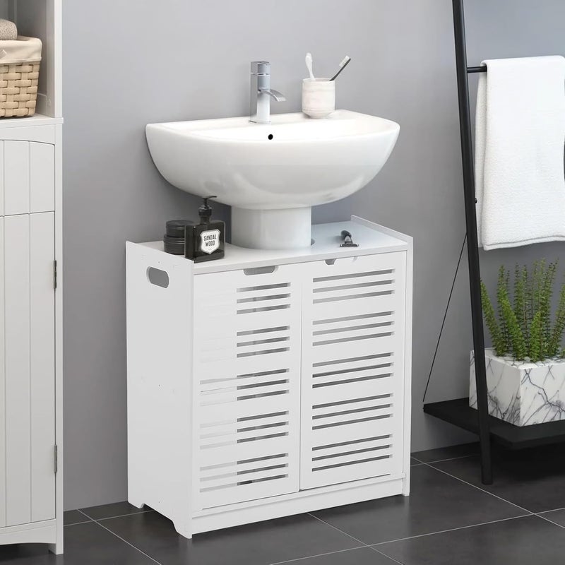 Ankila with 2 Doors and Shelf, Pedestal Sink Bathroom Vanity Cabinet, Pedestal Sink Storage Cabinet with 2 Doors Traditional Under Sink Cabinet Bathroom Space Saver Organizer with Adjustable Shelf Whi - Image 4
