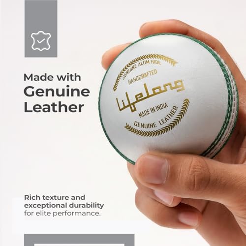 Lifelong Cricket Leather Ball | 4-Piece Hand-Stitched | Genuine Leather | Premium Lacquer Finish | High Abrasion Resistance | ICC Standard Weight 156g | Ideal for 20 Over Match & Training | White - Image 3