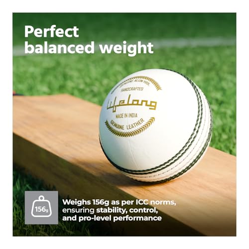 Lifelong Cricket Leather Ball | 4-Piece Hand-Stitched | Genuine Leather | Premium Lacquer Finish | High Abrasion Resistance | ICC Standard Weight 156g | Ideal for 20 Over Match & Training | White - Image 5