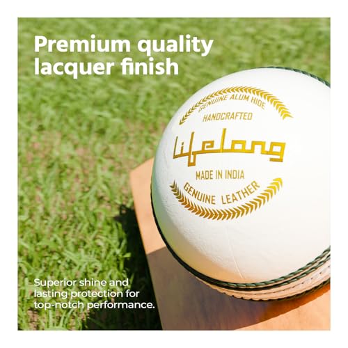 Lifelong Cricket Leather Ball | 4-Piece Hand-Stitched | Genuine Leather | Premium Lacquer Finish | High Abrasion Resistance | ICC Standard Weight 156g | Ideal for 20 Over Match & Training | White - Image 4