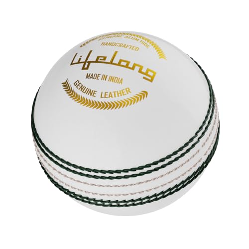 Lifelong Cricket Leather Ball | 4-Piece Hand-Stitched | Genuine Leather | Premium Lacquer Finish | High Abrasion Resistance | ICC Standard Weight 156g | Ideal for 20 Over Match & Training | White - Image 1
