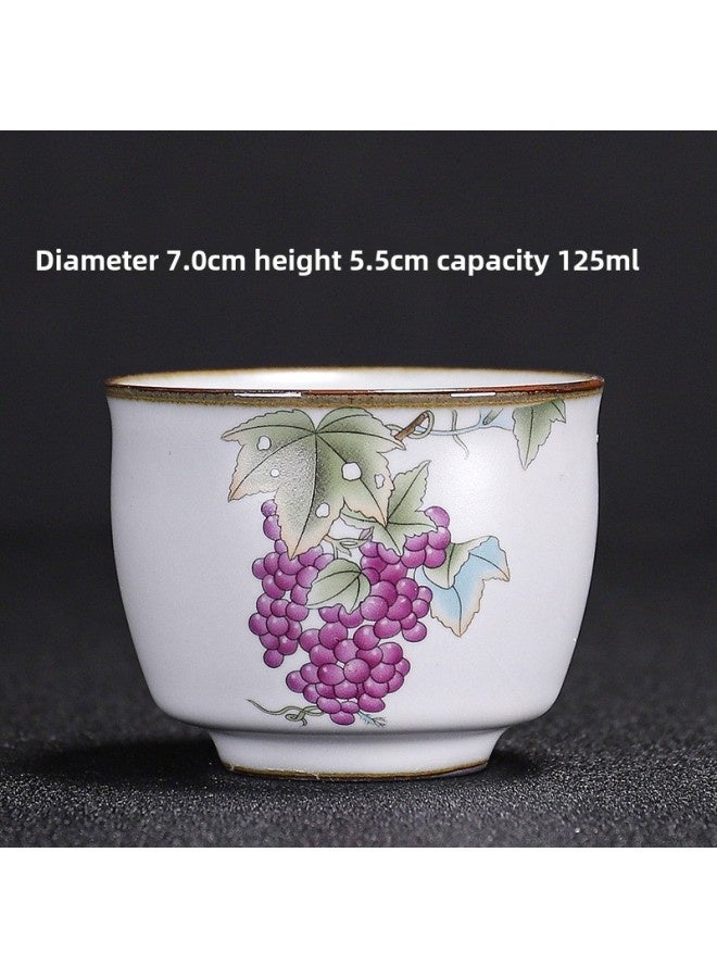 Ru Kiln Teacup Master Cup Individual Single Cup Open Piece Ice Flower Glaze Ceramic Tea Tasting Cup Kung Fu Tea Set Tea Bowl Gift Box-Color:Ru Kiln Moon White Cornucopia Cup-grape Collection And Purchase To Get A Tea Towel-Capacity:Other - Image 1