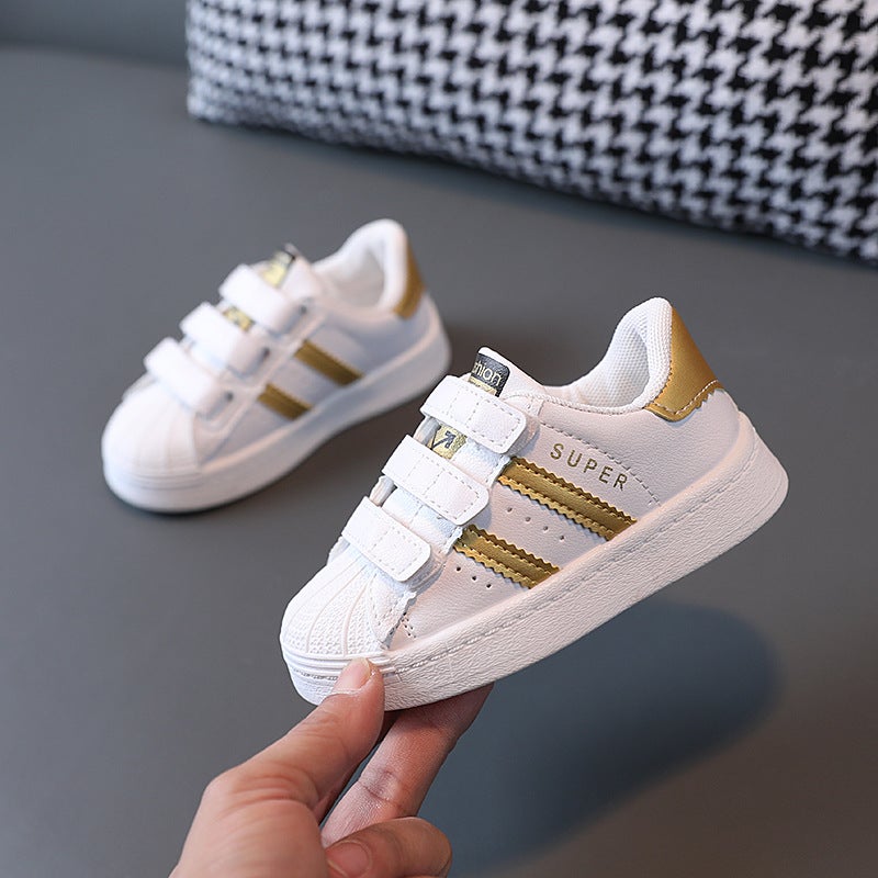 Kids Shell Toe Sneakers Casual White Baby Trainers Gold 
