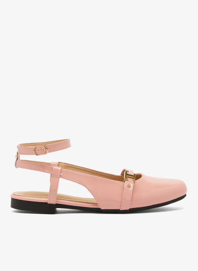 جينجر Buckle Strap Wrap Around Ballet Flats