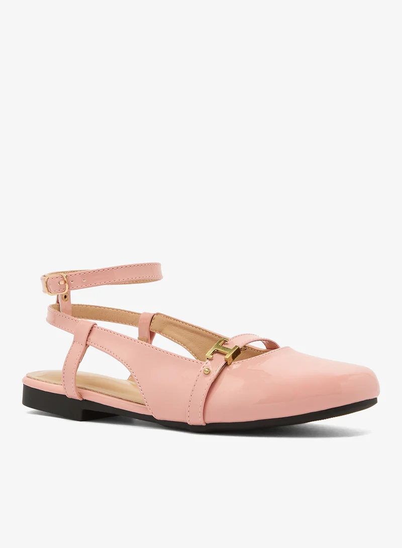 جينجر Buckle Strap Wrap Around Ballet Flats