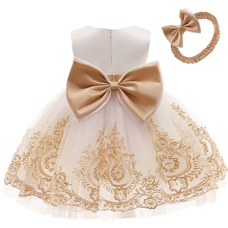 AIMJCHLD Little Baby Girls Christmas Dresses Kids Toddler Formal Easter Ball Gown Birthday Pageant Dress 2T 3T White Gold100